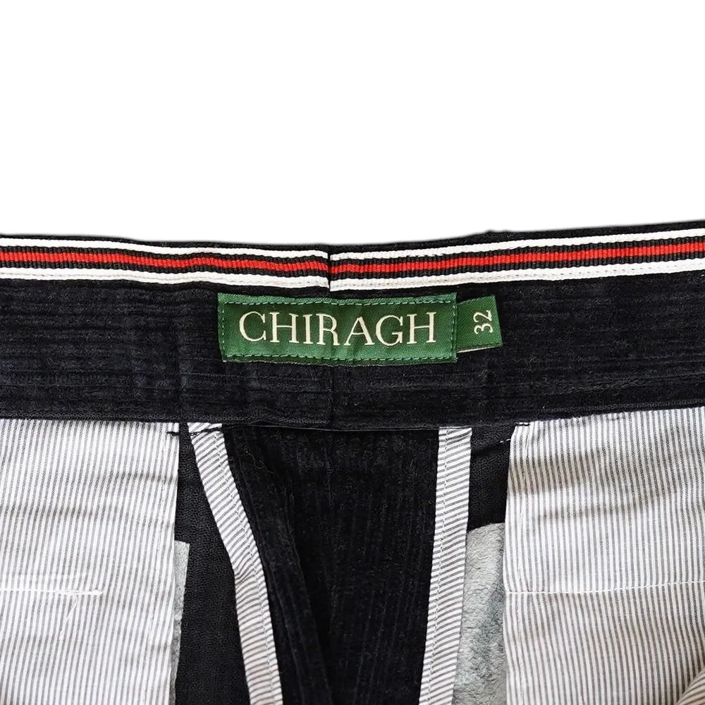 Mens 32 Black Corduroy Pants High Waist Flat Front Straight Fit Trousers NWT